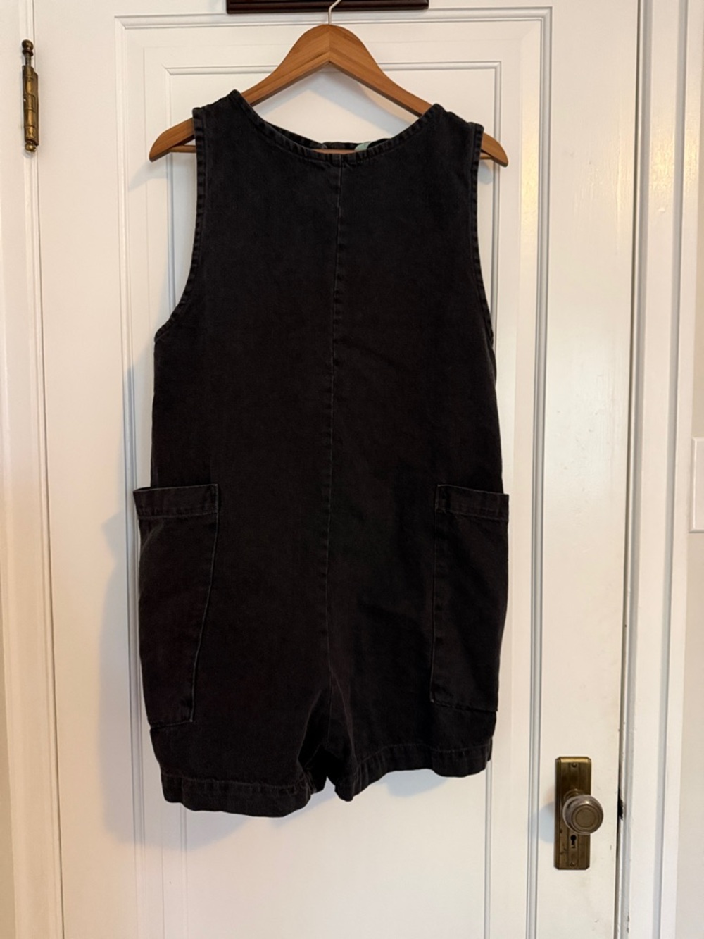 Sleeveless Black Denim Romper with Patch Pockets